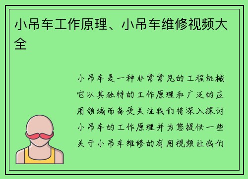 小吊车工作原理、小吊车维修视频大全