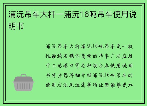 浦沅吊车大杆—浦沅16吨吊车使用说明书